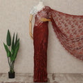 Red French Metallic Chantilly Lace Saree