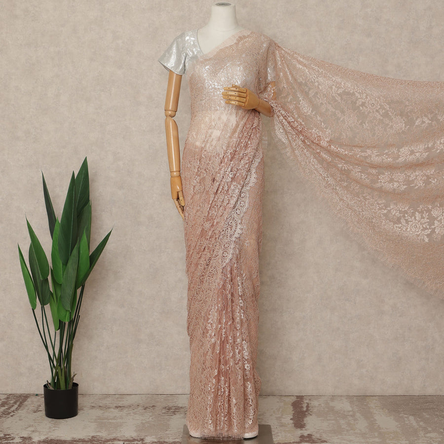 Blush Rose Pink French Chantilly Lace Saree