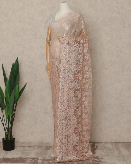 Blush Pink Premium French Metallic Chantilly Saree Lace Fabric 5.5 Meters x 110 Cms Width Elegant Floral Net Material From France Unstitched Blouse Not Included-D28143