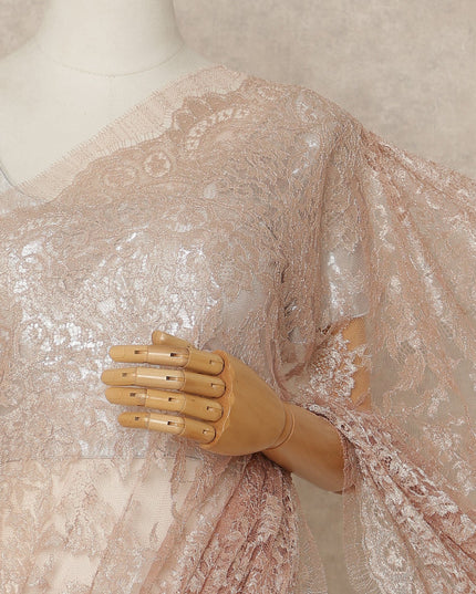 Blush Pink Premium French Metallic Chantilly Saree Lace Fabric 5.5 Meters x 110 Cms Width Elegant Floral Net Material From France Unstitched Blouse Not Included-D28143
