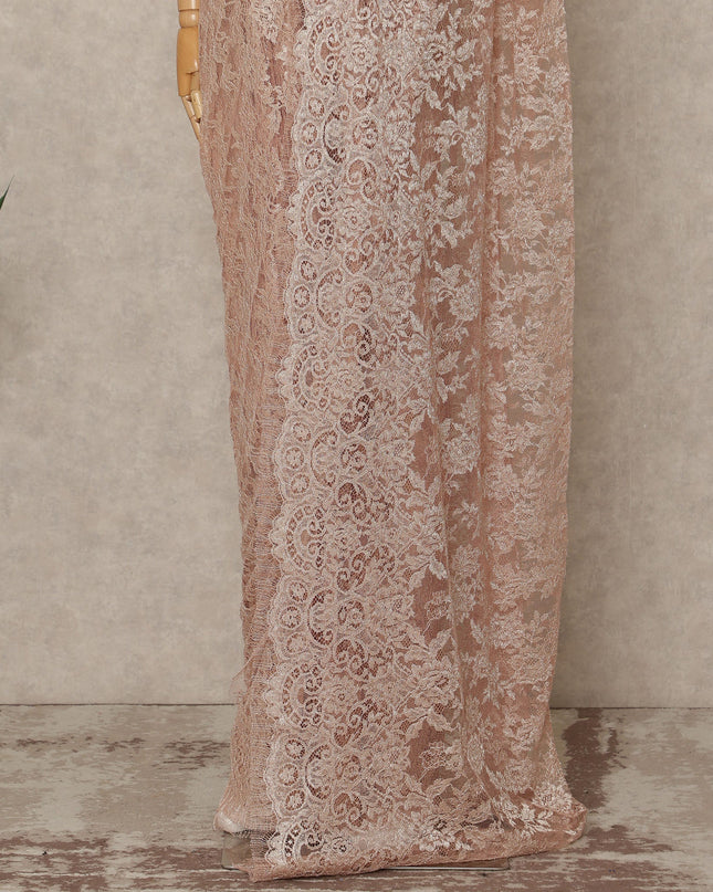 Blush Pink Premium French Metallic Chantilly Saree Lace Fabric 5.5 Meters x 110 Cms Width Elegant Floral Net Material From France Unstitched Blouse Not Included-D28143