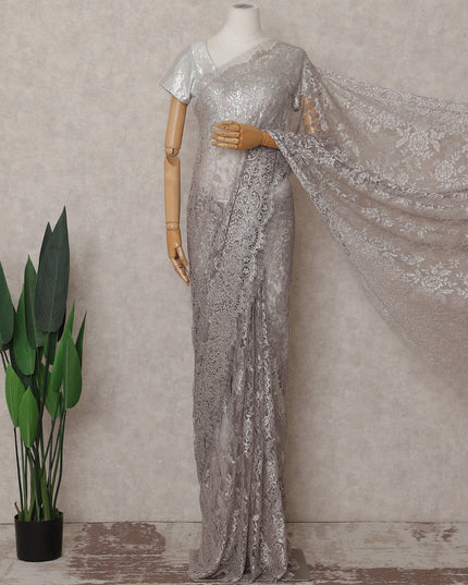 Metallic Silver French Chantilly Lace Saree