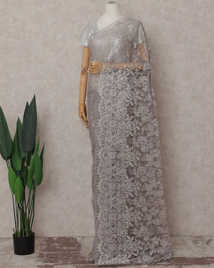 Metallic Silver French Chantilly Lace Saree