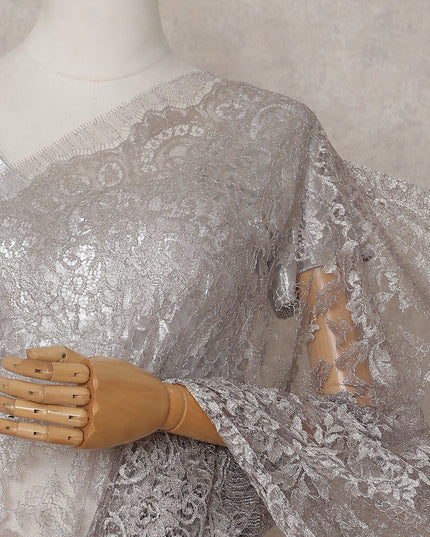 Metallic Silver French Chantilly Lace Saree