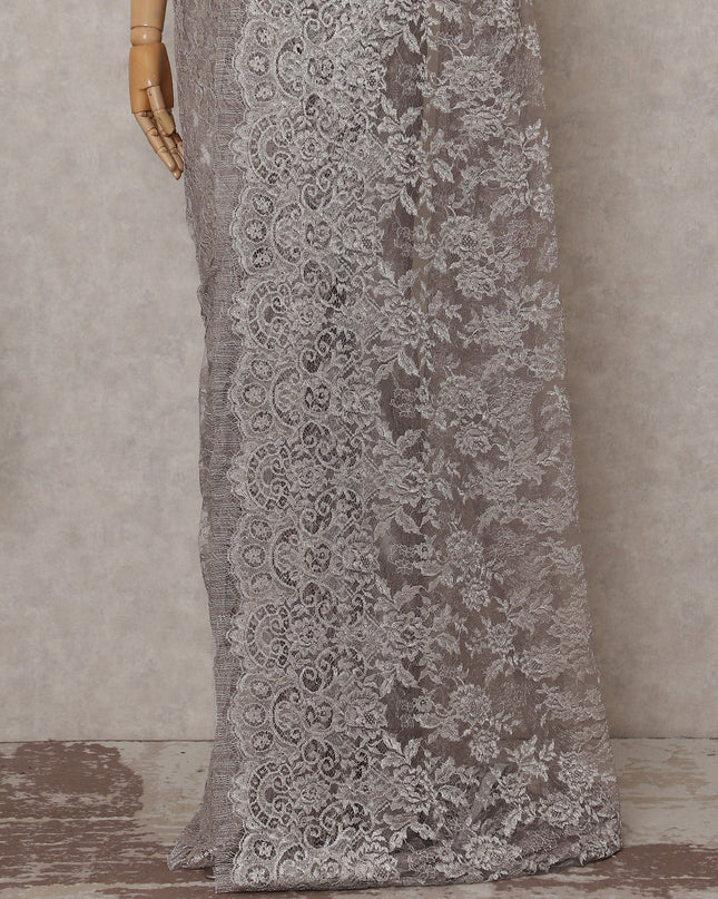 Metallic Silver French Chantilly Lace Saree