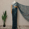 Teal Blue Black Premium French 2 Tone Chantilly Saree Lace Fabric 5.5 Meters x 110 Cms Width Elegant Floral Net Material From France Unstitched Blouse Not Included-D28153
