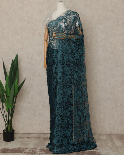 Teal Blue Black Premium French 2 Tone Chantilly Saree Lace Fabric 5.5 Meters x 110 Cms Width Elegant Floral Net Material From France Unstitched Blouse Not Included-D28153