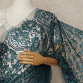 Teal Blue Black Premium French 2 Tone Chantilly Saree Lace Fabric 5.5 Meters x 110 Cms Width Elegant Floral Net Material From France Unstitched Blouse Not Included-D28153