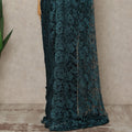 Teal Blue Black Premium French 2 Tone Chantilly Saree Lace Fabric 5.5 Meters x 110 Cms Width Elegant Floral Net Material From France Unstitched Blouse Not Included-D28153