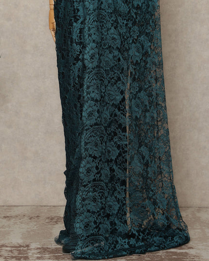 Teal Blue Black Premium French 2 Tone Chantilly Saree Lace Fabric 5.5 Meters x 110 Cms Width Elegant Floral Net Material From France Unstitched Blouse Not Included-D28153