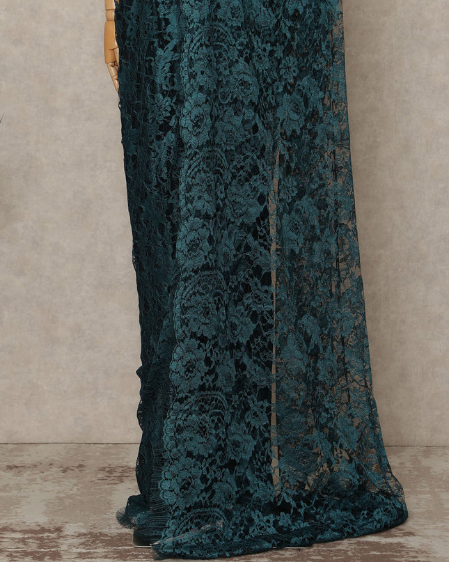 Teal Blue Black Premium French 2 Tone Chantilly Saree Lace Fabric 5.5 Meters x 110 Cms Width Elegant Floral Net Material From France Unstitched Blouse Not Included-D28153