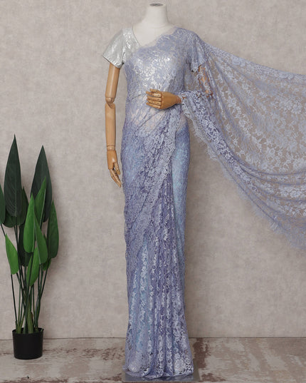 Periwinkle Blue French Lace Saree Piece