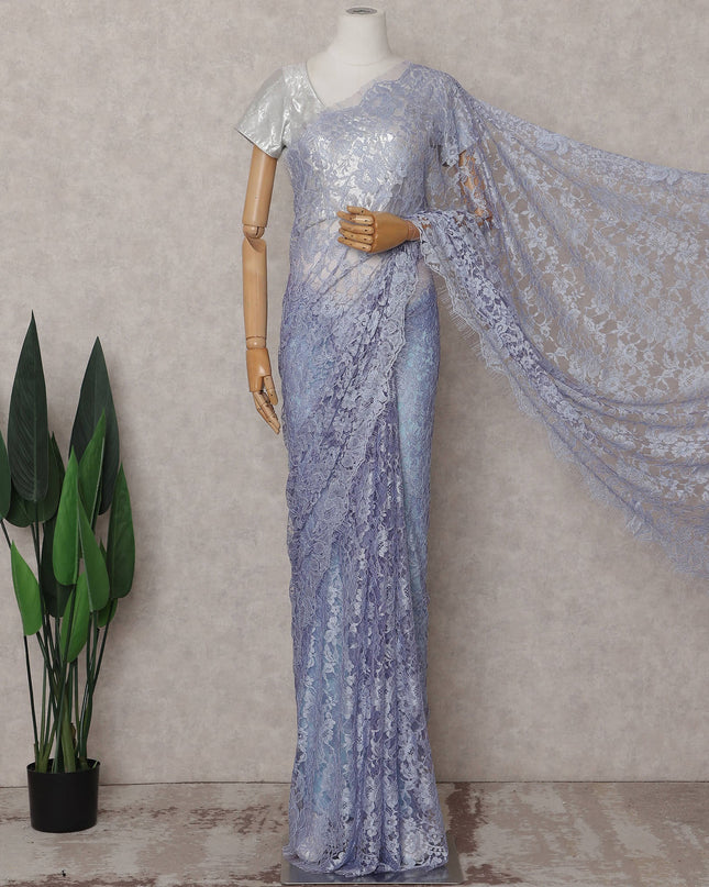 Periwinkle Blue French Lace Saree Piece
