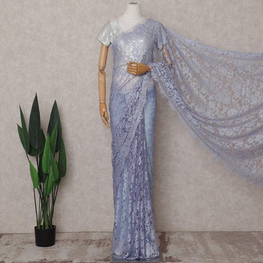 Periwinkle Blue French Lace Saree Piece