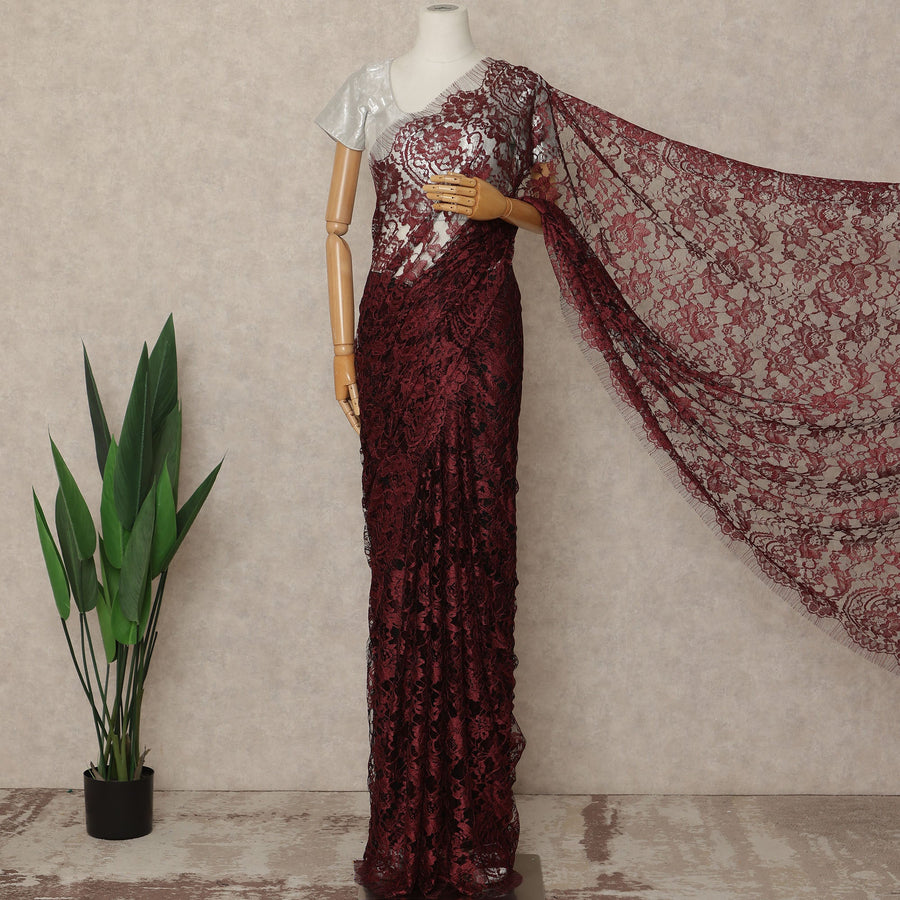 Teal Green French Chantilly Lace Saree