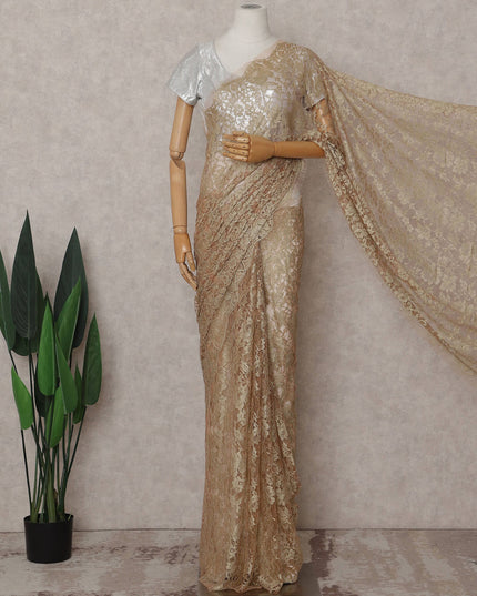 Champagne Gold French Chantilly Lace Saree