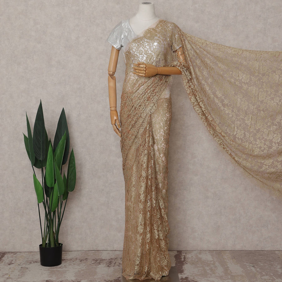 Champagne Gold French Chantilly Lace Saree