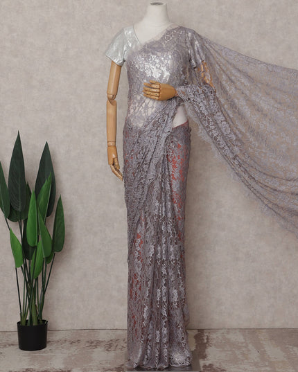 Dove Grey French Lace Saree Piece