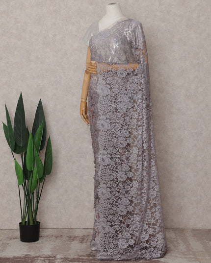 Dove Grey French Lace Saree Piece