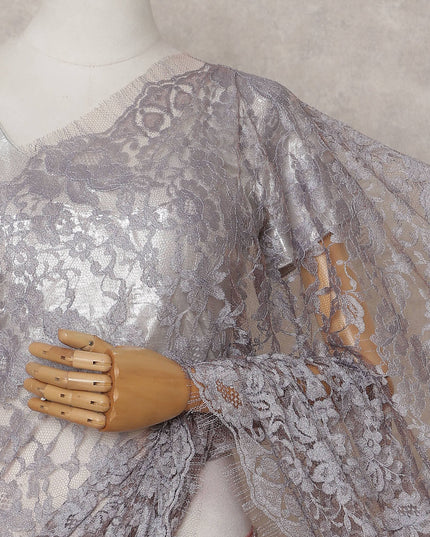 Dove Grey French Lace Saree Piece