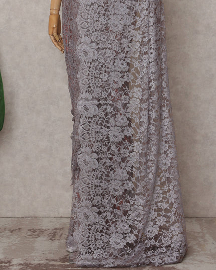 Dove Grey French Lace Saree Piece