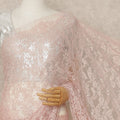 Soft Baby Pink French Chantilly Lace Saree with Bead & Sequin Work 5.5 Meters Length 110 Cms Width Premium Embellished Floral Lace Fabric Elegant Sheer Saree France-D28706 Regal Fabrics