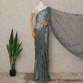 Charcoal Grey French Chantilly Lace Saree with Bead & Sequin Work 5.5 Meters Length 110 Cms Width Premium Embellished Floral Lace Fabric Elegant Sheer Saree France-D28705 Regal Fabrics