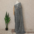 Charcoal Grey French Chantilly Lace Saree with Bead & Sequin Work 5.5 Meters Length 110 Cms Width Premium Embellished Floral Lace Fabric Elegant Sheer Saree France-D28705 Regal Fabrics