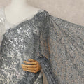 Charcoal Grey French Chantilly Lace Saree with Bead & Sequin Work 5.5 Meters Length 110 Cms Width Premium Embellished Floral Lace Fabric Elegant Sheer Saree France-D28705 Regal Fabrics