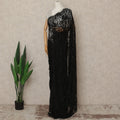 Classic Black French Chantilly Lace Saree with Bead & Sequin Work 5.5 Meters Length 110 Cms Width Premium Embellished Floral Lace Fabric Elegant Sheer Saree France-D28707 Regal Fabrics