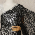 Classic Black French Chantilly Lace Saree with Bead & Sequin Work 5.5 Meters Length 110 Cms Width Premium Embellished Floral Lace Fabric Elegant Sheer Saree France-D28707 Regal Fabrics