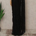 Classic Black French Chantilly Lace Saree with Bead & Sequin Work 5.5 Meters Length 110 Cms Width Premium Embellished Floral Lace Fabric Elegant Sheer Saree France-D28707 Regal Fabrics