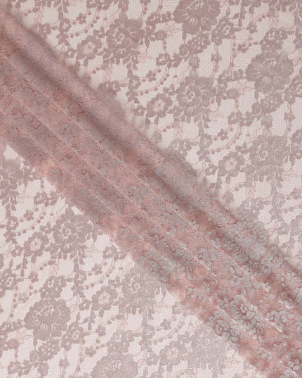 Blush Pink Floral Sheer Designer Synthetic Lace Fabric Elegant Soft Floral Lace Pattern Fabric 110 Cms Width Indonesia Origin-D28530