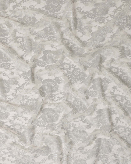 Ivory White Floral Sheer Designer Synthetic Lace Fabric Elegant Soft Floral Lace Pattern Fabric 110 Cms Width Indonesia Origin-D28532