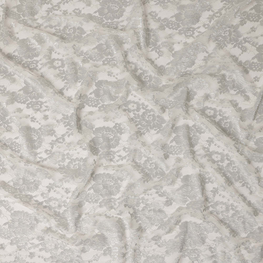 Ivory White Floral Sheer Designer Synthetic Lace Fabric Elegant Soft Floral Lace Pattern Fabric 110 Cms Width Indonesia Origin-D28532