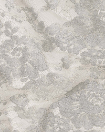 Ivory White Floral Sheer Designer Synthetic Lace Fabric Elegant Soft Floral Lace Pattern Fabric 110 Cms Width Indonesia Origin-D28532