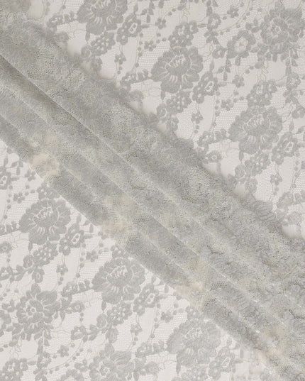 Ivory White Floral Sheer Designer Synthetic Lace Fabric Elegant Soft Floral Lace Pattern Fabric 110 Cms Width Indonesia Origin-D28532