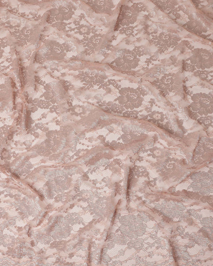 Peach Pink Floral Sheer Designer Synthetic Lace Fabric Elegant Soft Floral Lace Pattern Fabric 110 Cms Width Indonesia Origin-D28533