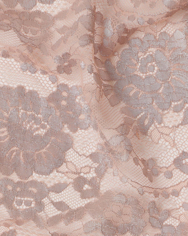 Peach Pink Floral Sheer Designer Synthetic Lace Fabric Elegant Soft Floral Lace Pattern Fabric 110 Cms Width Indonesia Origin-D28533