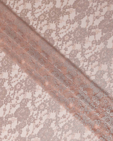 Peach Pink Floral Sheer Designer Synthetic Lace Fabric Elegant Soft Floral Lace Pattern Fabric 110 Cms Width Indonesia Origin-D28533