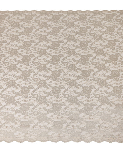 Beige Floral Sheer Designer Synthetic Lace Fabric Elegant Corded Lace Pattern Soft Bridal Lace Material 110 Cms Width Indonesia Origin-D28527