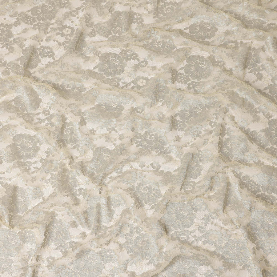 Ivory Cream Floral Corded Pattern Sheer Synthetic Lace Fabric Elegant Designer Lace Fabric 110 Cms Width Indonesia Origin-D28526