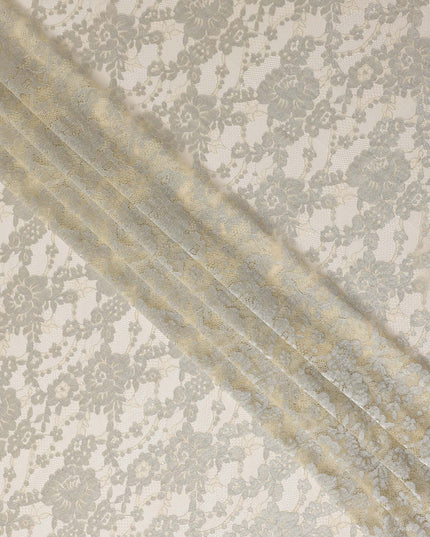 Ivory Cream Floral Corded Pattern Sheer Synthetic Lace Fabric Elegant Designer Lace Fabric 110 Cms Width Indonesia Origin-D28526