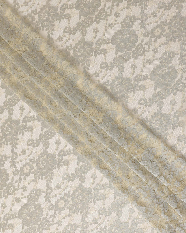 Ivory Cream Floral Corded Pattern Sheer Synthetic Lace Fabric Elegant Designer Lace Fabric 110 Cms Width Indonesia Origin-D28526