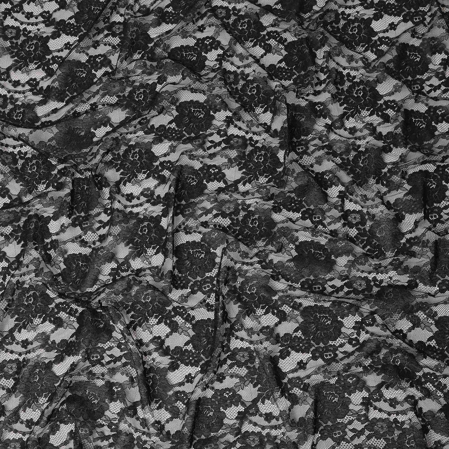 Black Floral Designer Synthetic Lace Fabric Elegant Sheer Floral Pattern Soft Lace Material 110 Cms Width Indonesia Origin-D28539