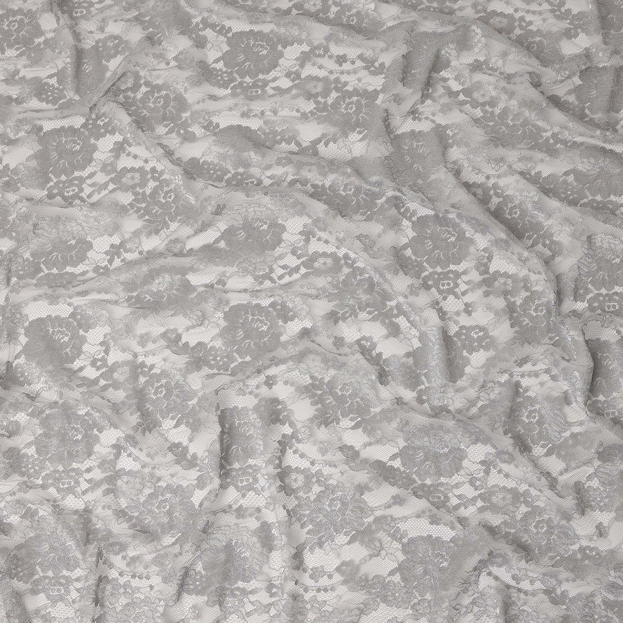 Silver Grey Floral Sheer Designer Synthetic Lace Fabric Elegant Soft Lace Pattern Fabric 110 Cms Width Indonesia Origin-D28529