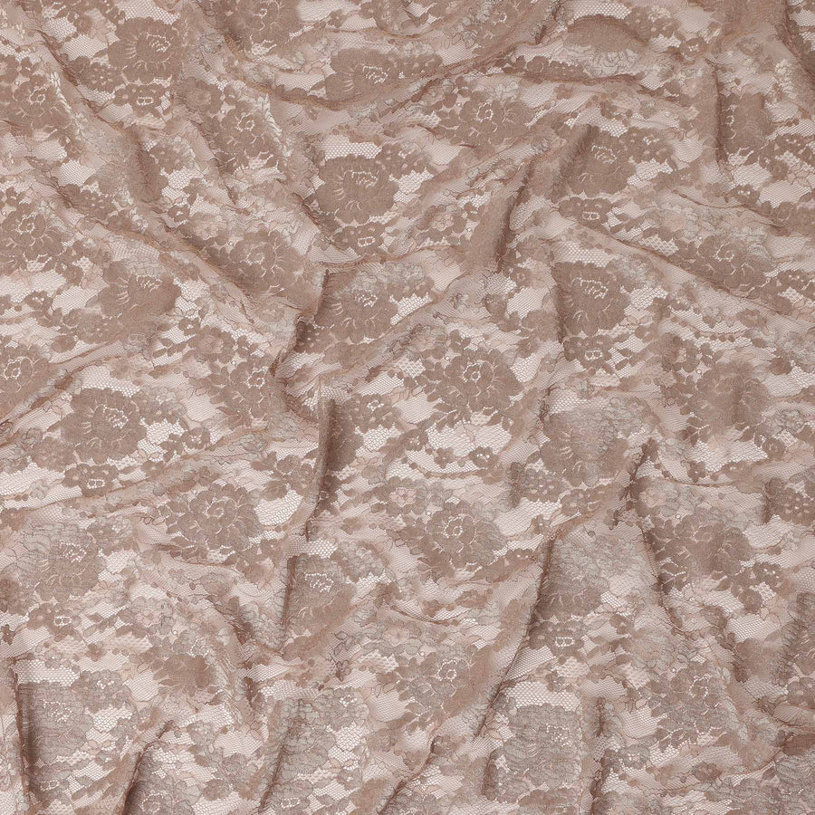 Dusty Rose Floral Designer Synthetic Lace Fabric Elegant Sheer Floral Pattern Soft Lace Material 110 Cms Width Indonesia Origin-D28538
