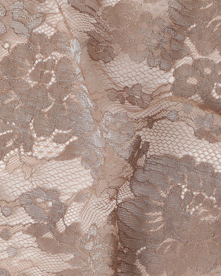 Dusty Rose Floral Designer Synthetic Lace Fabric Elegant Sheer Floral Pattern Soft Lace Material 110 Cms Width Indonesia Origin-D28538