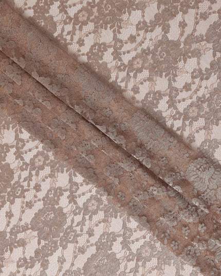 Dusty Rose Floral Designer Synthetic Lace Fabric Elegant Sheer Floral Pattern Soft Lace Material 110 Cms Width Indonesia Origin-D28538