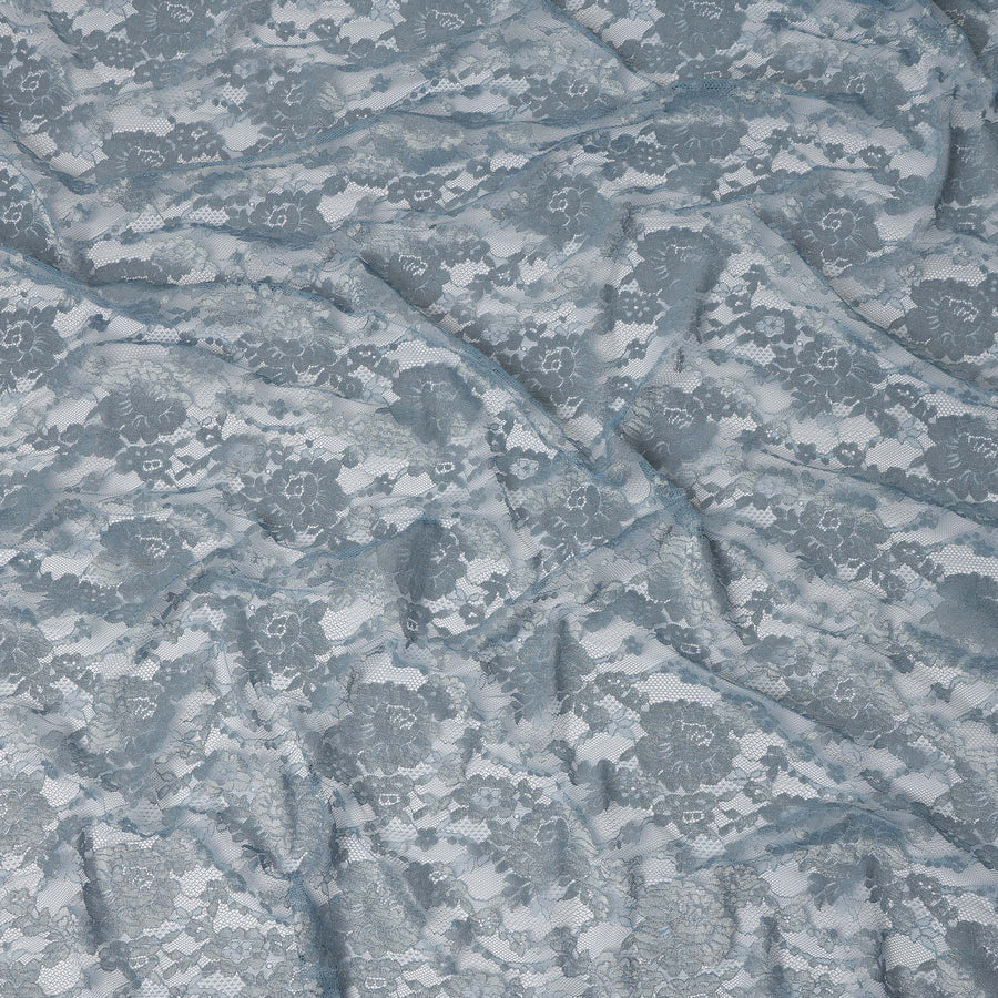 Dusty Blue Floral Corded Pattern Sheer Synthetic Lace Fabric Elegant Designer Lace Fabric 110 Cms Width Indonesia Origin-D28525